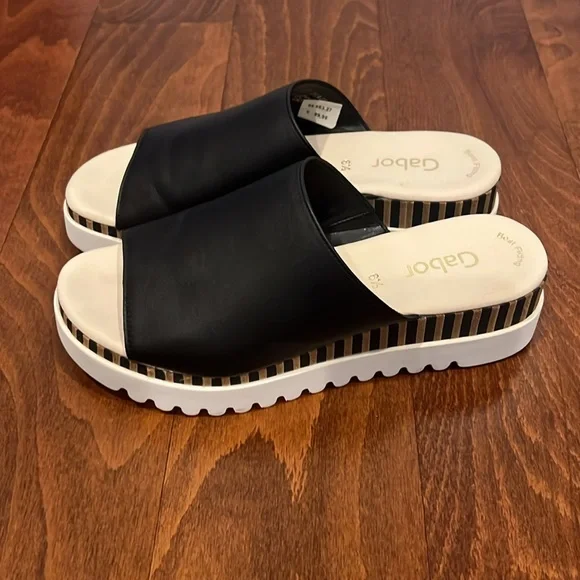 Gabor Women’s Striped Leather Black Slide - Picture 4 of 9